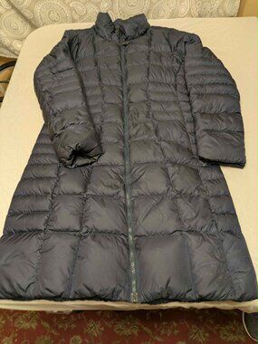 The North Face Long Down Puffer Coat Jacket Navy Blue Womens M Full Zip Warm